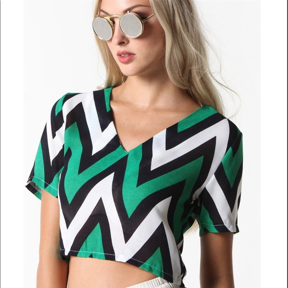 Dakota Zig Zag Crop Top (Green Multi) - Picture 4 of 8